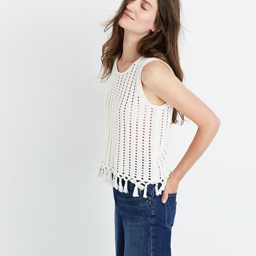 Madewell Fringe Sweater Tank Cream Color Size S